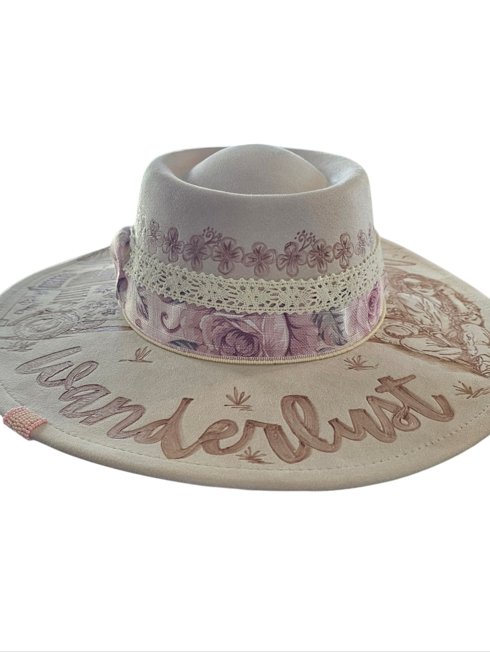Hand Burned Hippy Style Wide Brim Fedora Hat - New - Picture 2 of 5